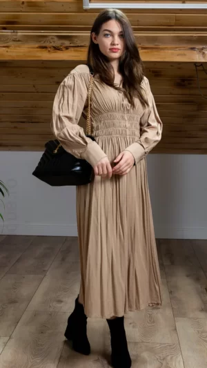 Rochie maro evazata | Rochii evazate | Rochie kaki | 150 lei