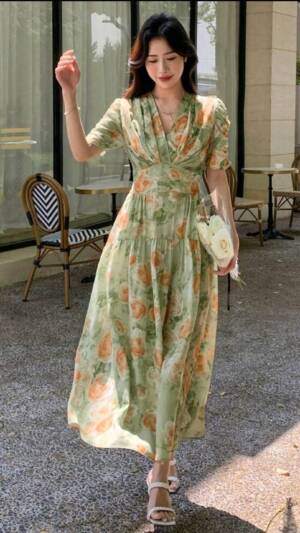Rochie Verde Dama | Rochie cu Imprimeuri Florale | 250 - 170  lei