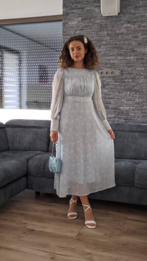 Rochie albastru deschis eleganta | Rochie cu maneci lungi de dama | 210 lei