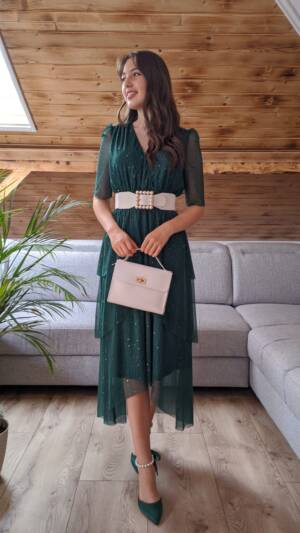 Rochii cu Volane  | Rochie verde elegantă |  Rochie de ocazii Speciale | 270 - 220 lei