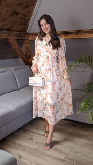 Rochie cu volane elegante | Rochie cu imprimeu portocaliu floral | 320 - 240  lei