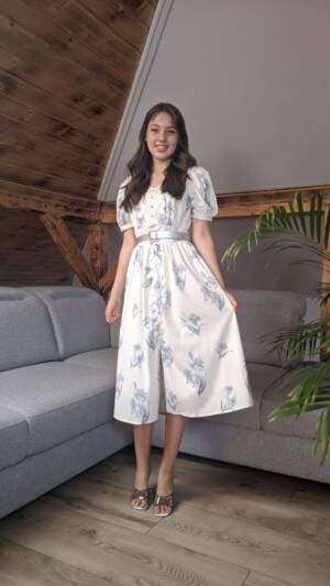 Rochie dama | Rochie cu imprimeu albastru floral 225 lei | Rochie albastra curea inclusa 275 - 220  lei