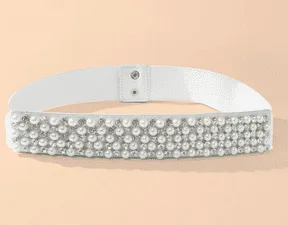 Curea eleganta femei | Curea cusuta cu margele | Curea dama alba eleganta |120 - 99 lei