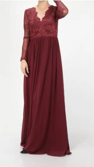 Rochie eleganta cu maneci lungi | Rochie eleganta culoare visinie | Rochie de dama | 575 - 400  lei
