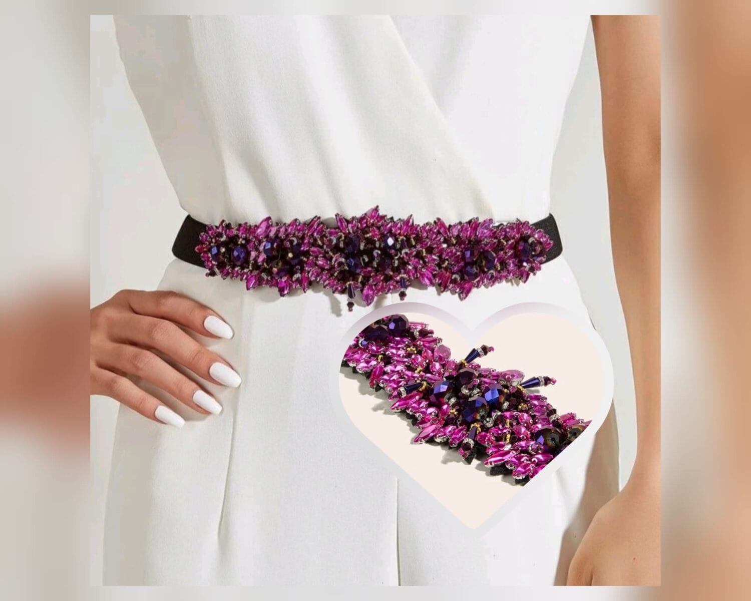 Curea elastică elegantă | Curea neagră cu pietre roz fierbinte |  130 - 120 - 99  lei