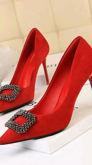 Pantofi stileto catifea | Pantofi rosii de ocazii | 220 lei