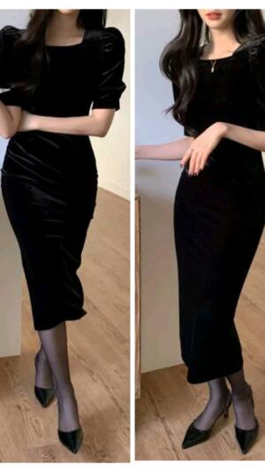 Rochie din catifea neagra | Rochie de seara neagra | Rochii marimi mici | 230 lei