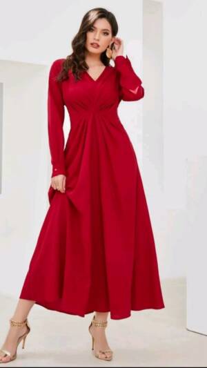 Rochie roșie | Rochie lunga | Rochie in V | 150 lei