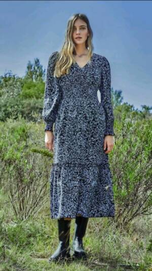 Rochie cu maneci lungi | Rochie albastra cu flori | Rochie casual | 140 - 110 lei