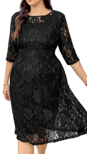 Rochie midi dantela | Rochie neagra cu maneci | 180 - 145 lei