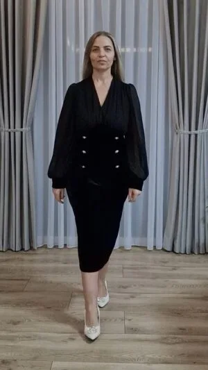 Rochie din catifea | Rochie dreapta midi | 250 - 220 lei