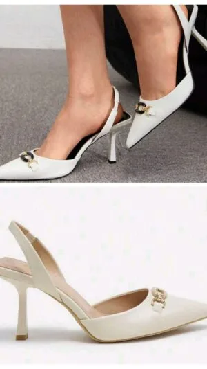 Sandale decupate în spate | Pantofi albi | Stileto cu toc | Crem 36 39 | Alb 36 37 38 39  |  250 - 220 lei