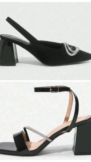 Sandale decupate în spate | Pantofi cu toc patrat | Sandale negre 36 37 38 39 40 41 | 230 - 210 lei