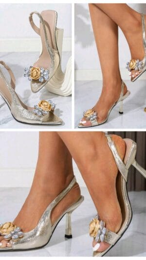 Sandale decupate | Pantofi auri cu toc mediu | 300 lei