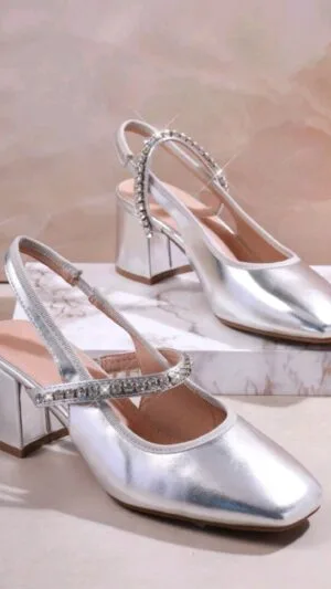 Sandale arginti | Pantofi decupați în spate | Sandale cu toc mic | 225 lei