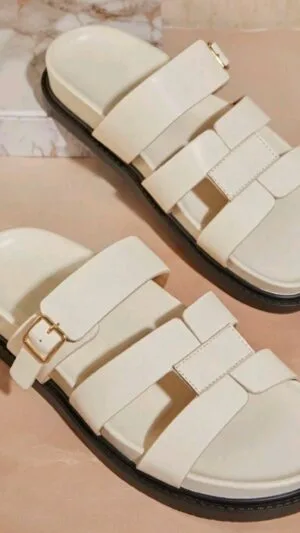 Șlapi Crem | Șlapi cu barete late | 130 lei