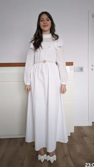 Rochii Albe lungi de Botez | Rochii elegante | Rochie + Curea Elastică Mărgele | 300 lei