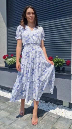 Rochie de Vară | Rochie Albastră cu Imprimeuri Florale | Rochie cu Căptușeală | 180 - 170 lei
