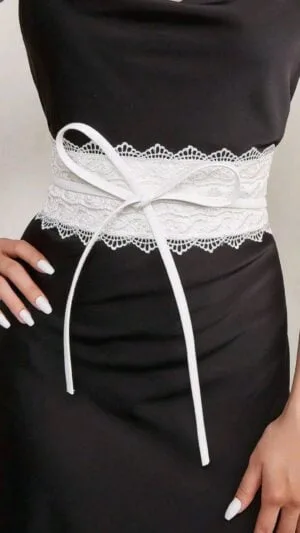 Curea Elegantă Alba | Brâu Alb Lat Dantelat  | 95 lei