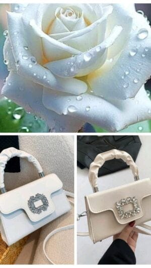 Geantă de mână | Poșetă Elegantă cu Pietre | Alb - Crem | 123 - 134 lei