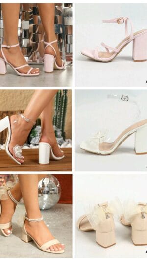Sandale cu toc gros de Damă | Sandale Mireasă cu toc, Albe | Sandale Bej | 340 - 300 lei