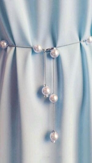 Curea lanț | Centură lanț cu perle albe | 85 lei