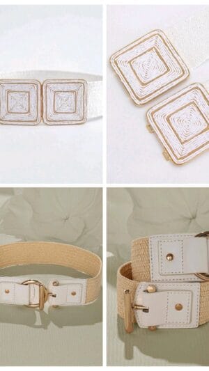 Curea lată alba | Centură Elastică Cataramă Simetrica | 130 - 120 - 99 lei