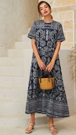 Rochie tunica | Albastru și Alb | Material bumbac | 190 - 180 lei
