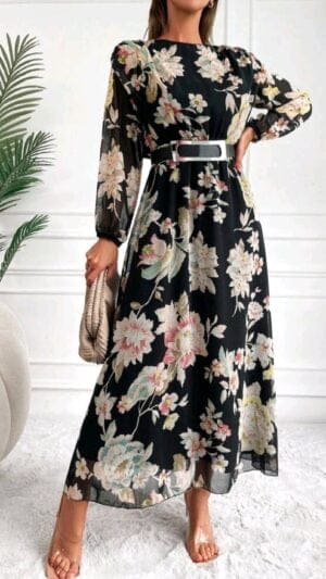 Rochie elegantă imprimeu floral | Rochie lungă de nuntă | Rochia vine fără curea | 220 - 145 lei