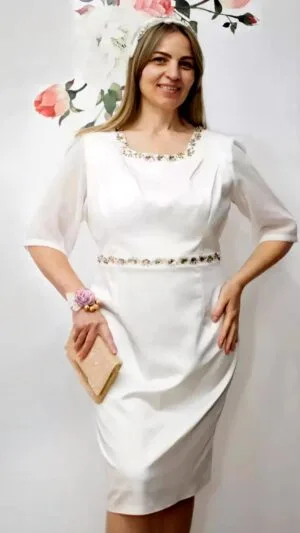 Rochie Eleganta Joulie alba 42, 44 | Tinuta cununii nuntă ocazii speciale | Cu accesorii încorporate | 350 - 300 Lei
