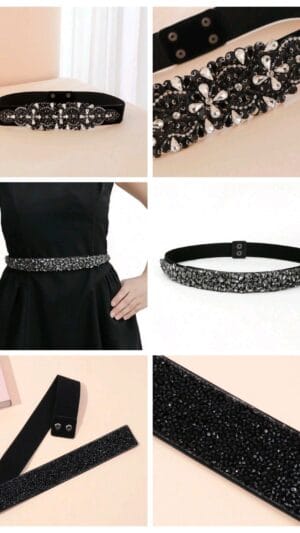 Curele elastice late | Curea neagră cu pietre negre | 170 lei