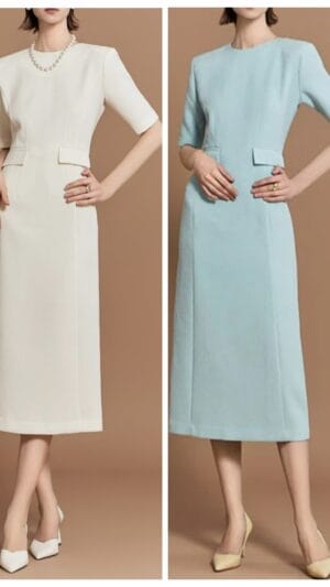 Rochii midi Slim | Rochii elegante de nuntă  crem si albastru | 425 lei