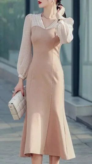 Rochii elegante Crem | Rochie cu Mânecă lungă midi 36 |  240  lei