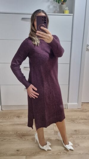 Rochii tricotate mov | Rochie midi | Rochii de Iarnă | 199 - 149 lei