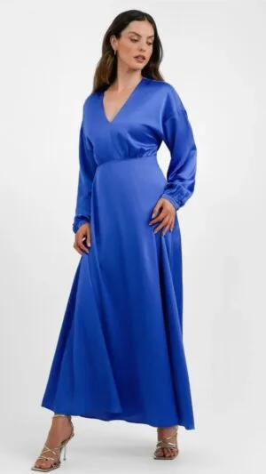 Rochie lungă Albastru Cobalt | Rochie lungă sin satin | 350 lei