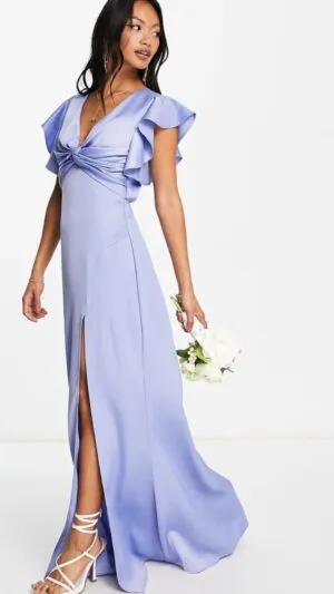 Rochie elegantă lungă TFNC | Rochie pentru Domnisoara de onoare | Rochie Albastru pudră | 519 lei