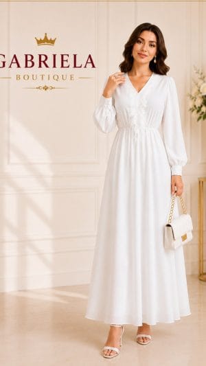 Rochie Albă Elegantă Lungă Plus Size – Botez, Cununie și Evenimente | Gabriela Boutique