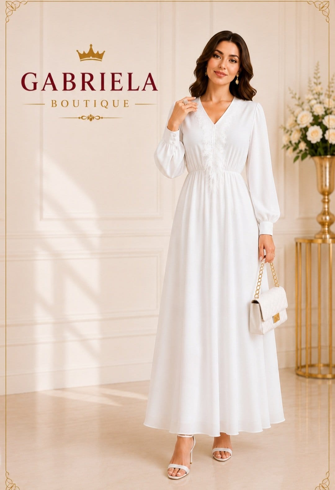 Rochie Albă Elegantă Lungă Plus Size – Botez, Cununie și Evenimente | Gabriela Boutique