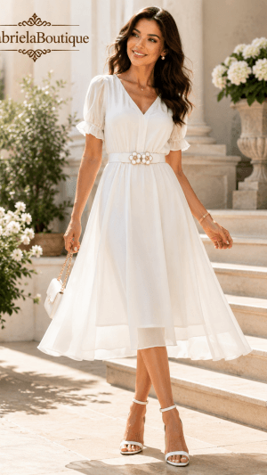 Curea elastică albă de damă cu flori decorative – GabrielaBoutique