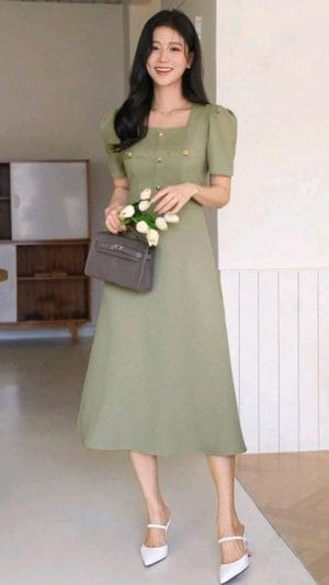 Rochie Midi Verde | Mâneci Bufante | 200lei
