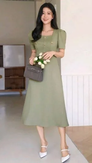 Rochie Midi Verde | Mâneci Bufante | 230lei
