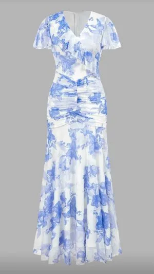 Rochie Albastră Elegantă | Rochie Florală Albastră | 250lei