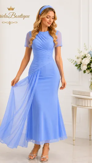 Rochie Elegantă Albastră Lungă pentru Nuntă, Botez, Cununie și Evenimente Speciale