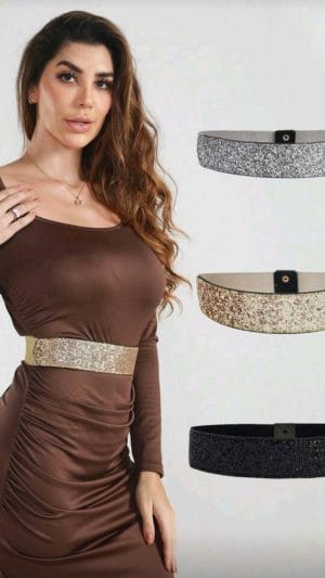 Curea cu glitter elastică | Curea strălucitoare damă | Curea glam elastică | 98 lei