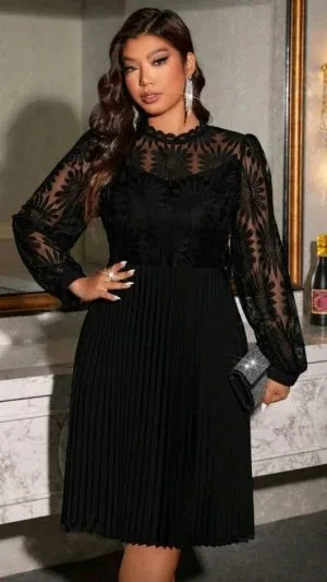 Rochie Elegantă Din Dantelă Noir | Rochie Elegantă Neagră | Rochie Plisată Neagră Dantelă  | 210lei