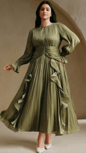 Rochie Verde Elegantă | Rochie Verde Lungă | Rochie Mărimi Mari | 320 lei