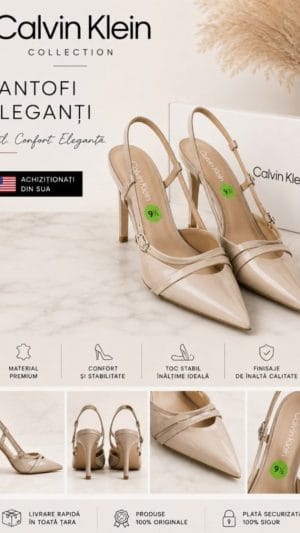 Pantofi Damă Calvin Klein Originali Bej cu Toc Înalt – Slingback Eleganți