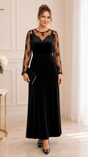 Rochie Elegantă din Catifea cu Dantelă – Mărimi Mari 44–54