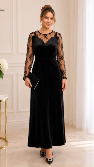Rochie Elegantă din Catifea cu Dantelă – Mărimi Mari 44–54