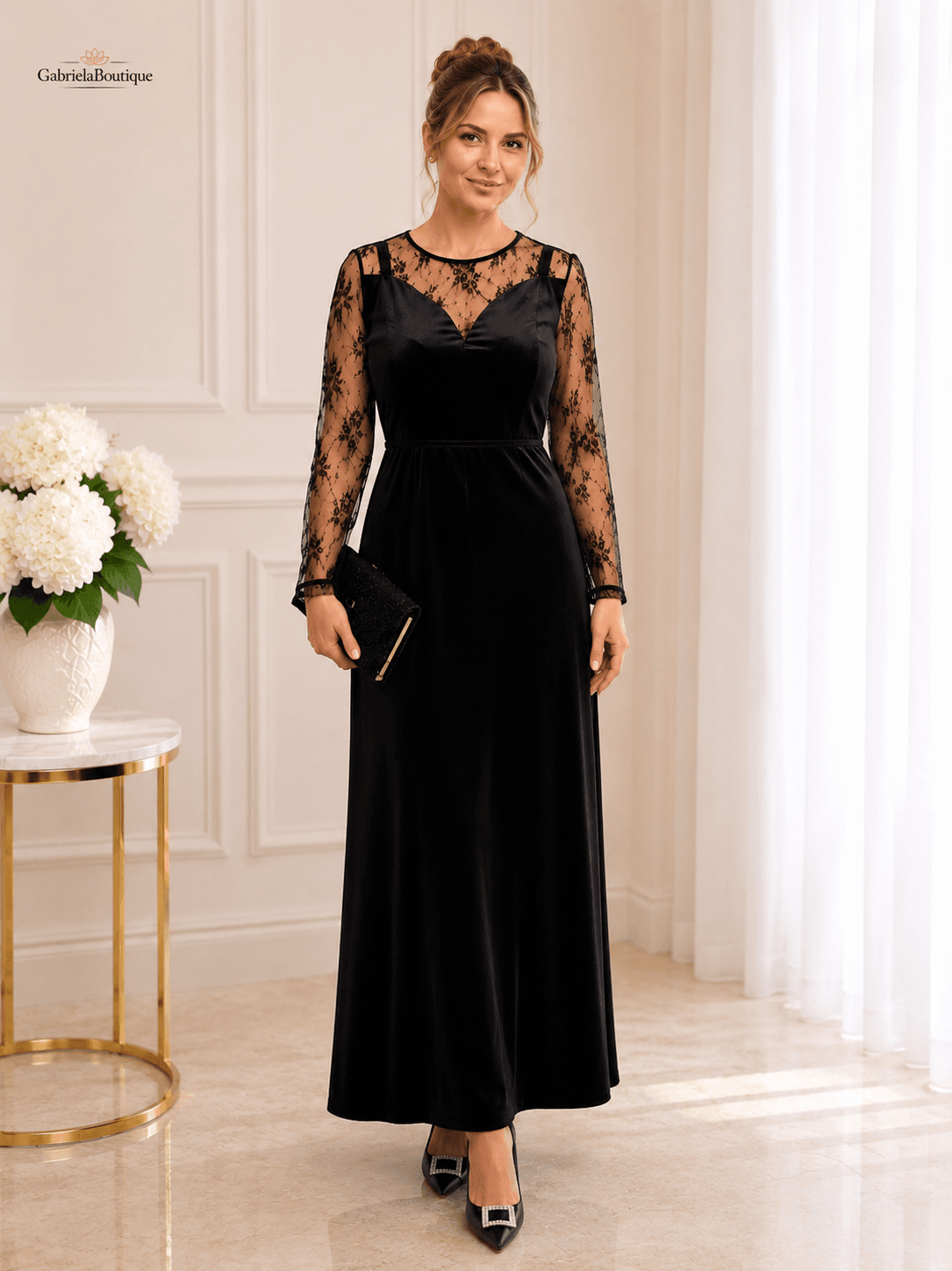 Rochie Elegantă din Catifea cu Dantelă – Mărimi Mari 44–54